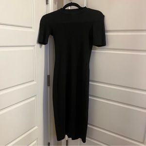 KOTN Black Ribbed Short Sleeve Midi Dress, Size Small